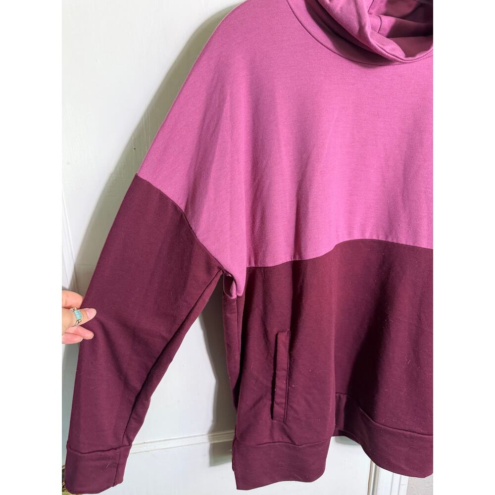 Zelos Color Block Cowl Neck Hoodie Pink Burgundy Pullover Sweatshirt - Large - Picture 2 of 8